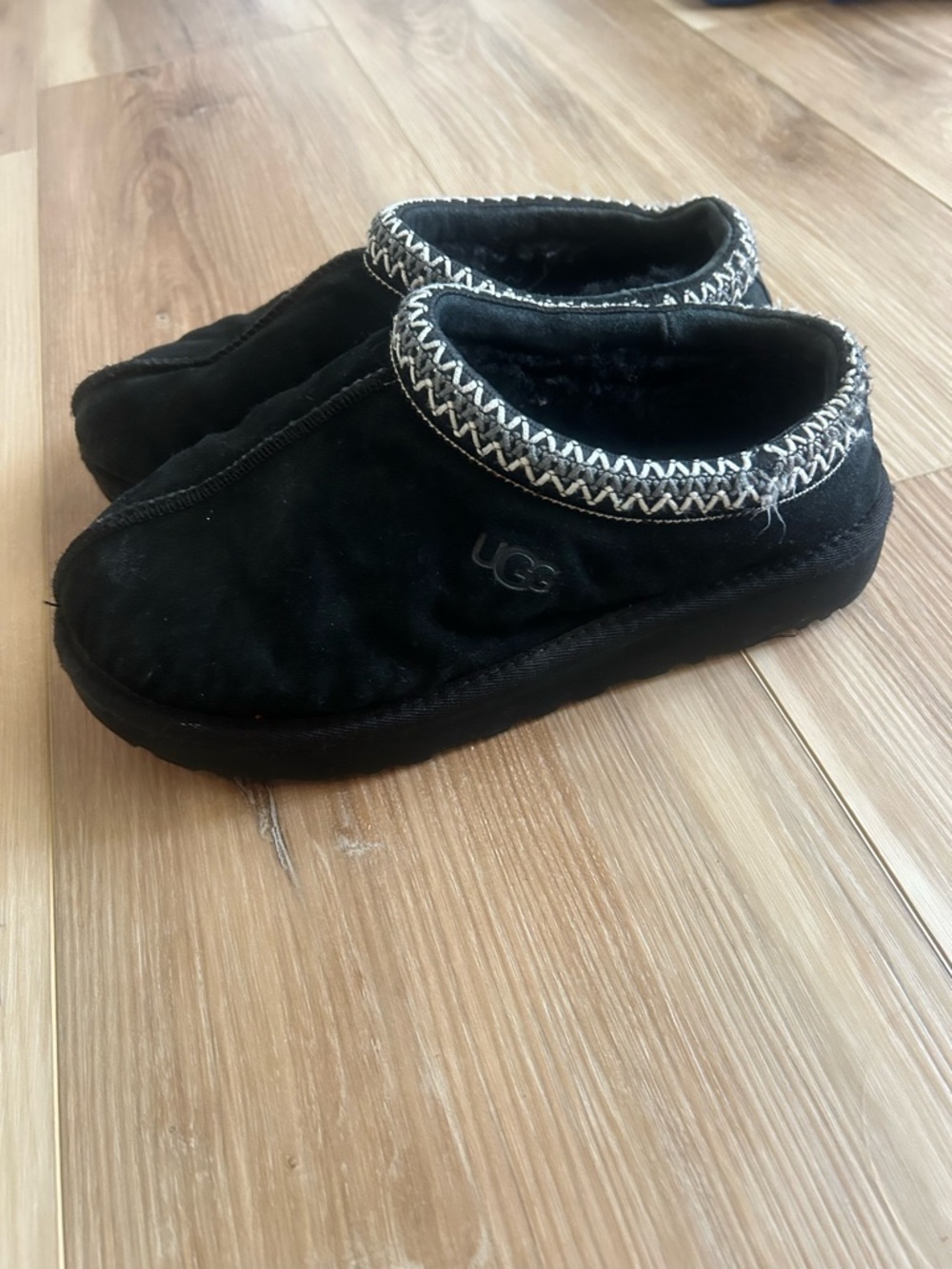 UGG Black Suede Slip-On Clogs with Braided Trim - Picture 2 of 5